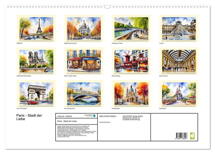 Produktbild: Paris - Stadt der Liebe (Wandkalender 2026 DIN A2 quer), CALVENDO Monatskalender