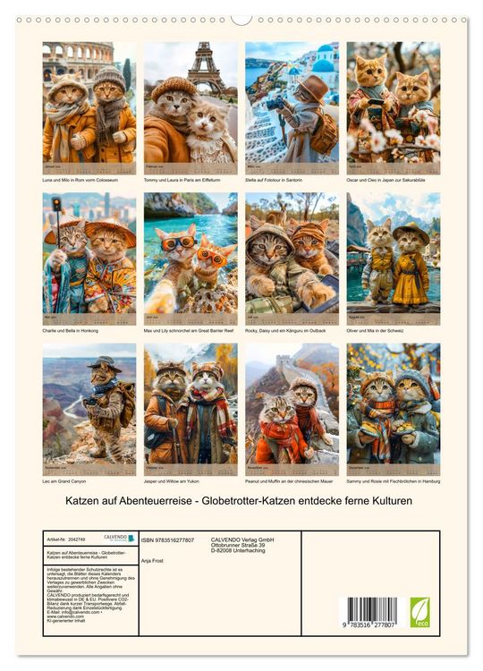 Produktbild: Katzen auf Abenteuerreise - Globetrotter-Katzen entdecke ferne Kulturen (hochwertiger Premium Wandkalender 2026 DIN A2 hoch), Kunstdruck in Hochglanz