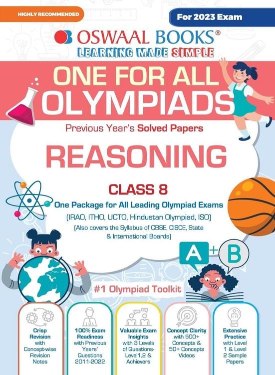 Produktbild: Oswaal One For All Olympiad Previous Years' Solved Papers, Class-8 Reasoning Book (For 2023 Exam)