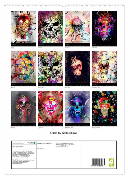 Produktbild: Skulls by Nico Bielow (High Quality Premium Wall Calendar 2026 DIN A2 portrait),CALVENDO 12 Month Wall Calendar