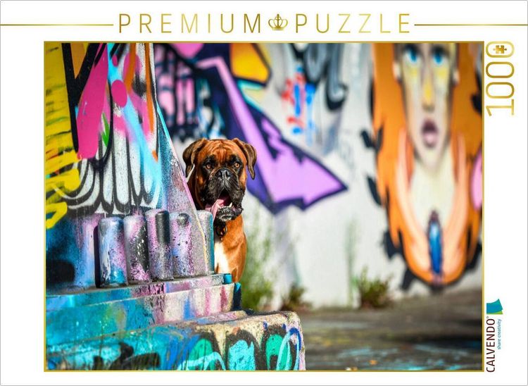 Produktbild: CALVENDO Puzzle Boxer an einer Graffitywand | 1000 Teile Lege-Gr&ouml;&szlig;e 64x48cm Foto-Puzzle f&uuml;r gl&uuml;ckliche Stunden