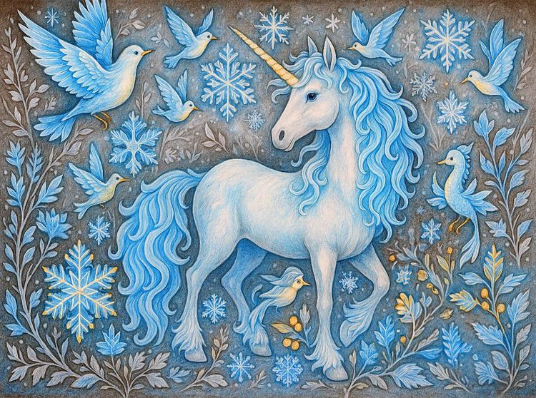 Produktbild: CALVENDO Puzzle Schneeeinhorn und Eiskristall-V&ouml;gel | 2000 Teile Lege-Gr&ouml;&szlig;e 90x67cm Foto-Puzzle f&uuml;r gl&uuml;ckliche Stunden