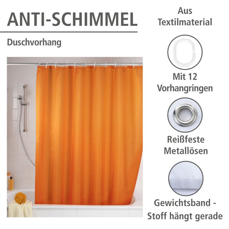 Produktbild: Anti-Schimmel Duschvorhang Uni Orange, aus 100 % Polyester