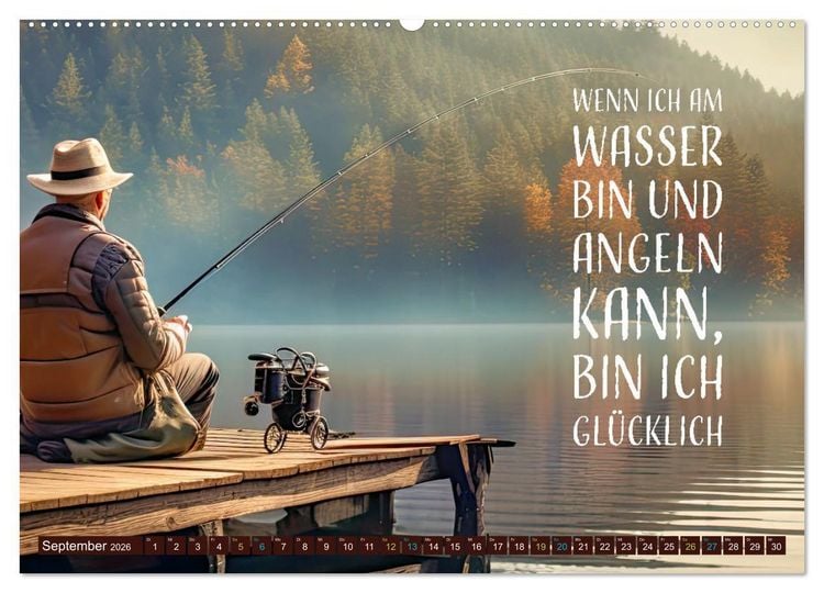 Produktbild: Angeln - Impressionen mit coolen Spr&uuml;chen (hochwertiger Premium Wandkalender 2026 DIN A2 quer), Kunstdruck in Hochglanz