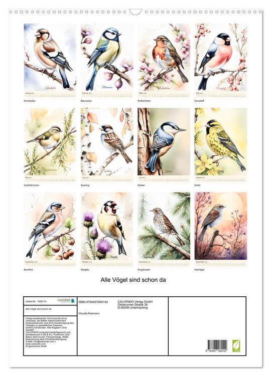 Produktbild: Alle V&ouml;gel sind schon da (Wandkalender 2026 DIN A2 hoch), CALVENDO Monatskalender