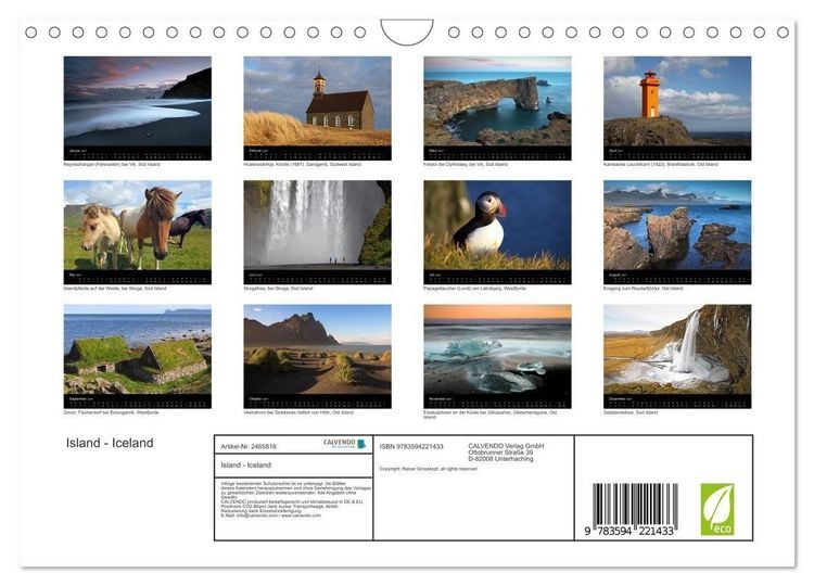 Produktbild: Island - Iceland (Wandkalender 2027 DIN A4 quer), CALVENDO Monatskalender