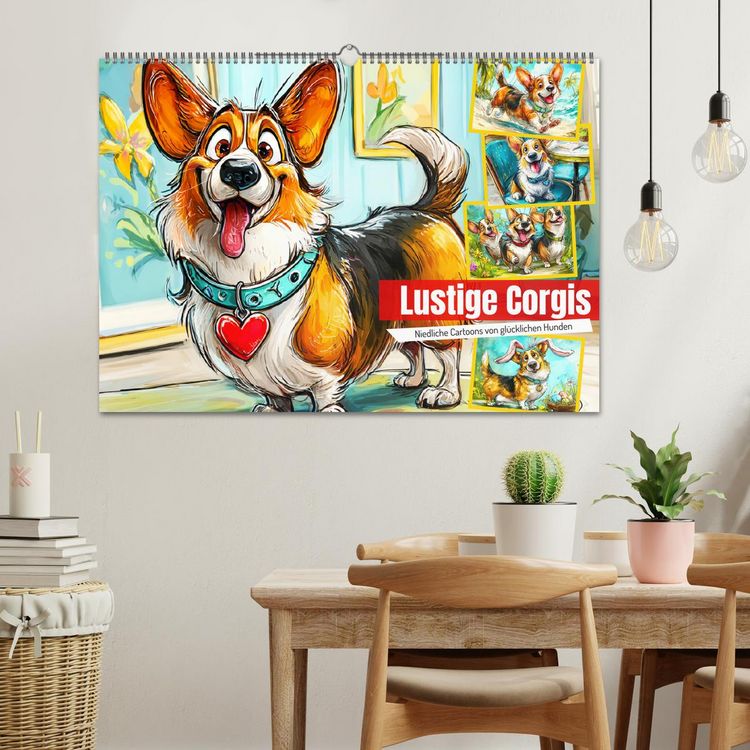 Produktbild: Lustige Corgis. Niedliche Cartoons von gl&uuml;cklichen Hunden (Wandkalender 2026 DIN A2 quer), CALVENDO Monatskalender
