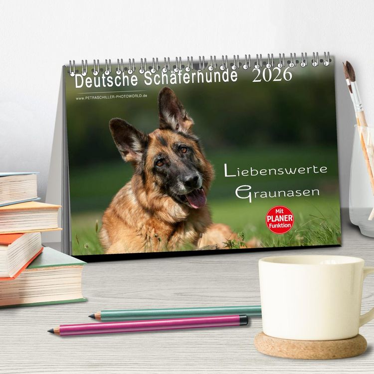 Produktbild: Deutsche Sch&auml;ferhunde - Liebenswerte Graunasen (Tischkalender 2026 DIN A5 quer), CALVENDO Monatskalender