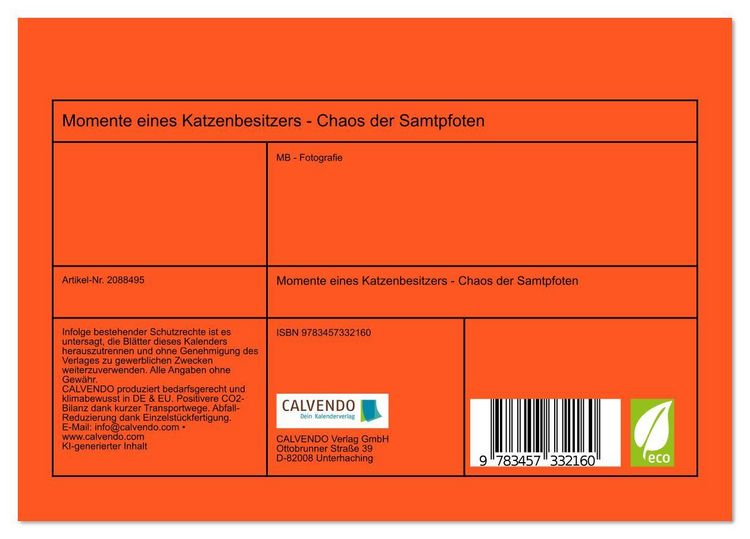 Produktbild: Momente eines Katzenbesitzers - Chaos der Samtpfoten (Tischkalender 2026 DIN A5 quer), CALVENDO Monatskalender