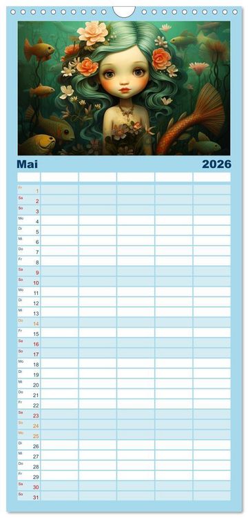 Produktbild: Familienplaner 2026 - Zauberhafte Meerjungfrauen. Liebliche Illustrationen mit 5 Spalten (Wandkalender, 21 x 45 cm) CALVENDO