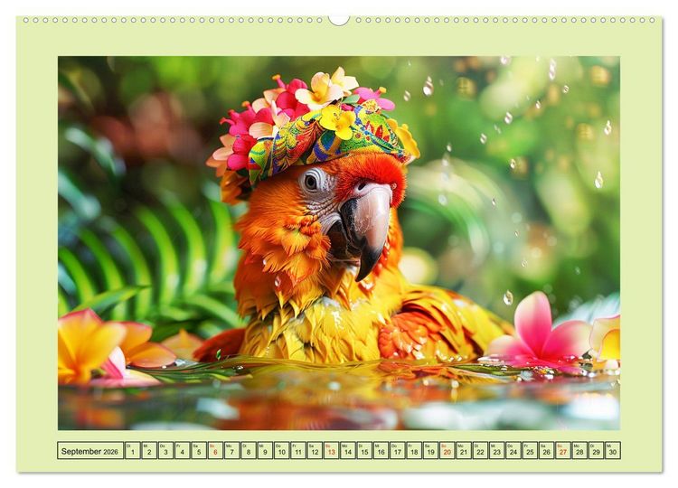 Produktbild: Papageien-Fashion. Farbenfroher Modestil im Dschungel (Wandkalender 2026 DIN A2 quer), CALVENDO Monatskalender