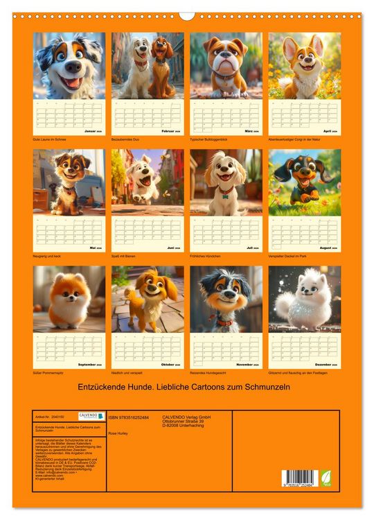 Produktbild: Entz&uuml;ckende Hunde. Liebliche Cartoons zum Schmunzeln (Wandkalender 2026 DIN A2 hoch), CALVENDO Monatskalender