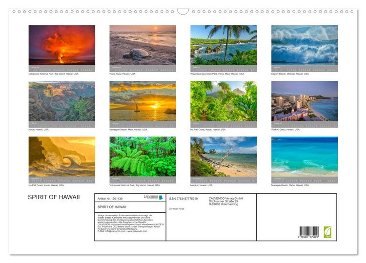 Produktbild: SPIRIT OF HAWAII (Wandkalender 2026 DIN A2 quer), CALVENDO Monatskalender