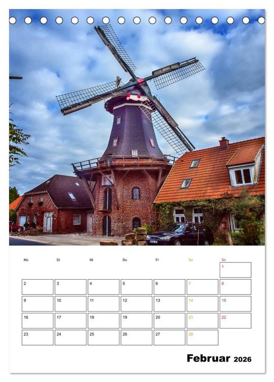 Produktbild: Historische Windm&uuml;hlen an der Friesischen M&uuml;hlenstra&szlig;e / CH-Version / Planer (Tischkalender 2026 DIN A5 hoch), CALVENDO Monatskalender