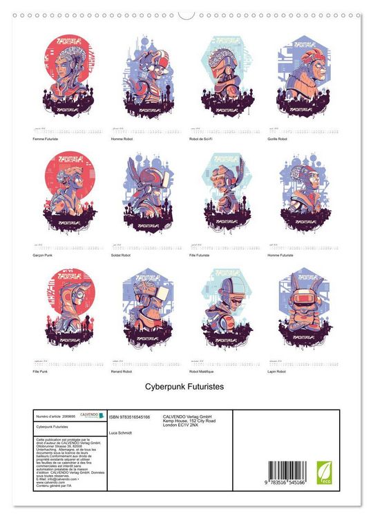 Produktbild: Cyberpunk Futuristes (Calendrier mural 2026 DIN A2 horizontal) calendrier de bureau