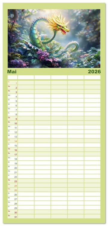 Produktbild: Familienplaner 2026 - Mythos trifft Botanik &ndash; Die geheimnisvollen Drachenpflanzen mit 5 Spalten (Wandkalender, 21 x 45 cm) CALVENDO