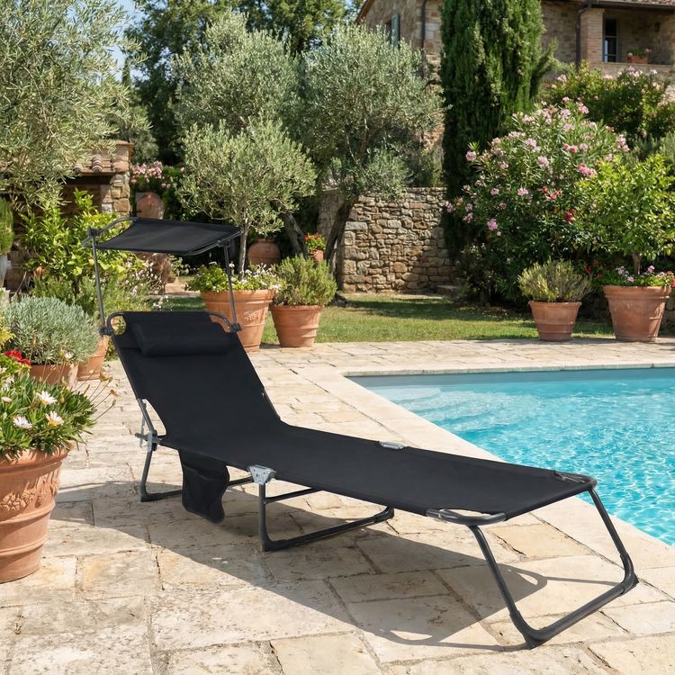 Produktbild: Sonnenliege Liegestuhl Gartenliege Dach Bindox L