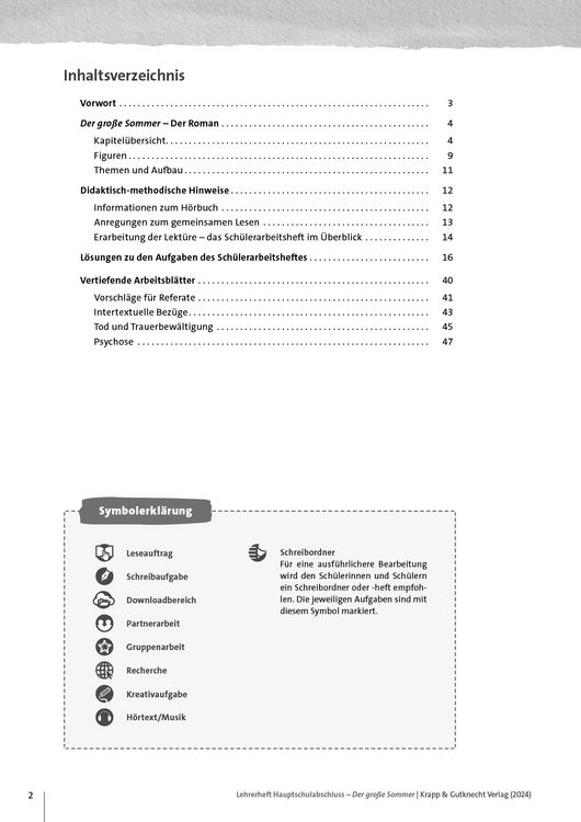 Produktbild: Der gro&szlig;e Sommer &ndash; Ewald Arenz &ndash; Lehrerheft &ndash; Hauptschule