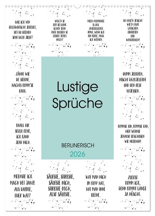 Produktbild: BERLINERISCH Lustige Spr&uuml;che (Wandkalender 2026 DIN A2 hoch), CALVENDO Monatskalender