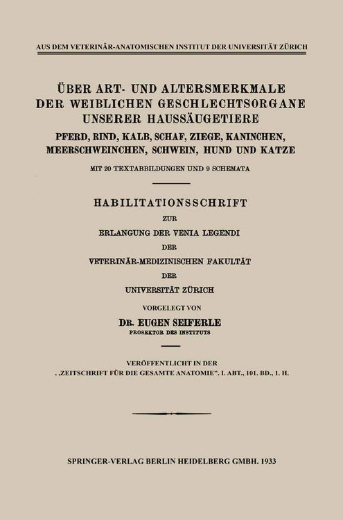 Produktbild: &Uuml;ber Art- und Altersmerkmale der Weiblichen Geschlechtsorgane Unserer Hauss&auml;ugetiere