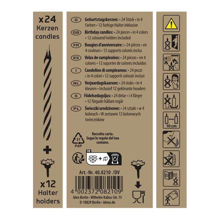 Produktbild: Idena Geburtstagskerzen 24 St&uuml;ck mit 12 Haltern