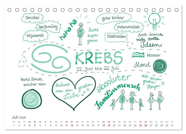 Produktbild: Sternzeichen-Kalender (Tischkalender 2026 DIN A5 quer), CALVENDO Monatskalender