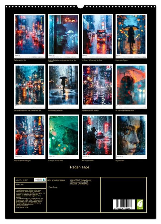 Produktbild: Regen Tage (hochwertiger Premium Wandkalender 2026 DIN A2 hoch), Kunstdruck in Hochglanz