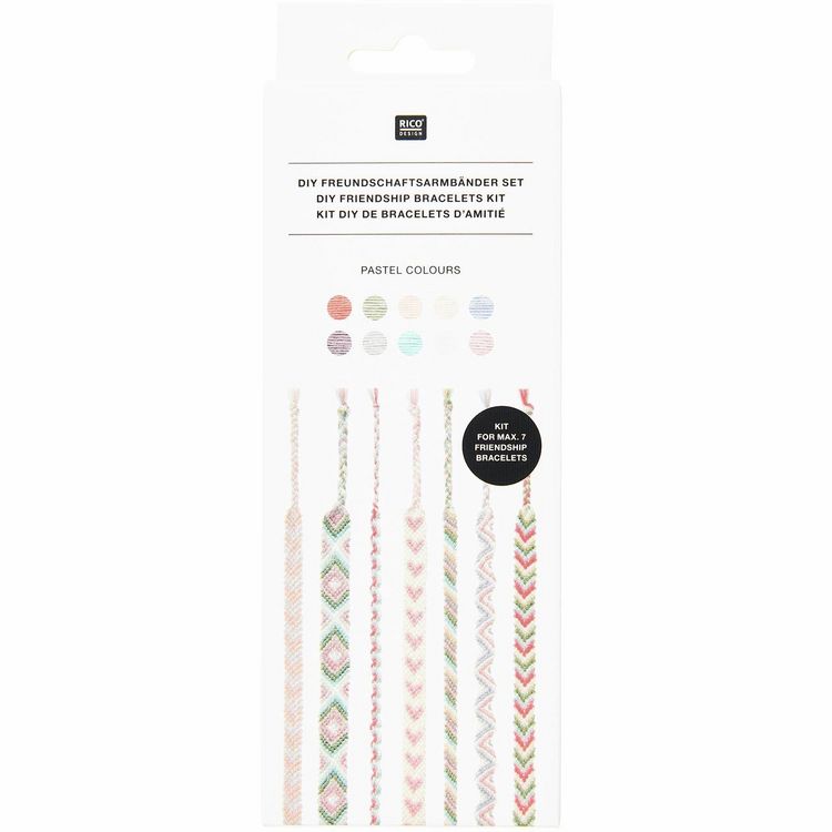 Produktbild: DIY Freundschaftsarmb&auml;nder Set, Pastel Colours,10 x 8 m Stickgarn in 10 verschiedenen Farben, 100 % Baumwolle, Neon 100% Polyester