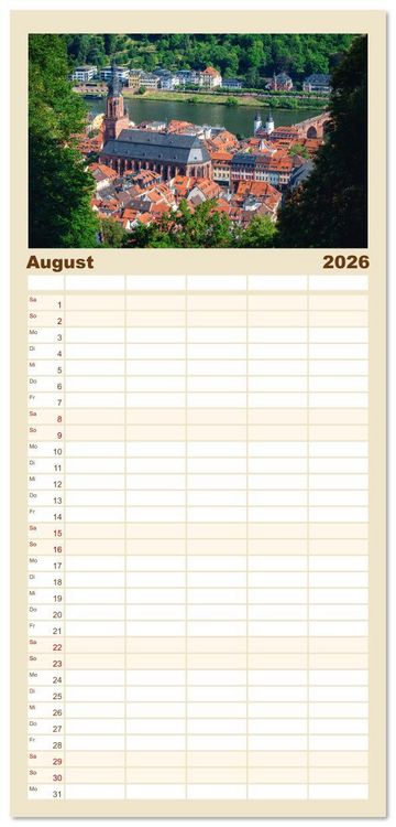 Produktbild: Familienplaner 2026 - Heidelberg im Fokus mit 5 Spalten (Wandkalender, 21 x 45 cm) CALVENDO