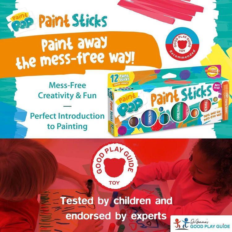 Produktbild: Paint Pop 362201 - Paint Pop: Paint Sticks 12-Pack, klassische Farben, Malstifte, Malset