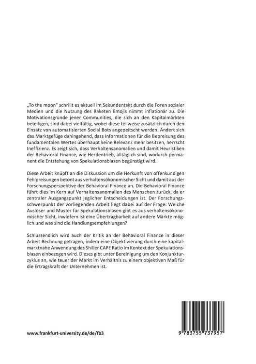 Produktbild: Spekulationsblasen am Kapitalmarkt aus verhaltens&ouml;konomischer Sicht
