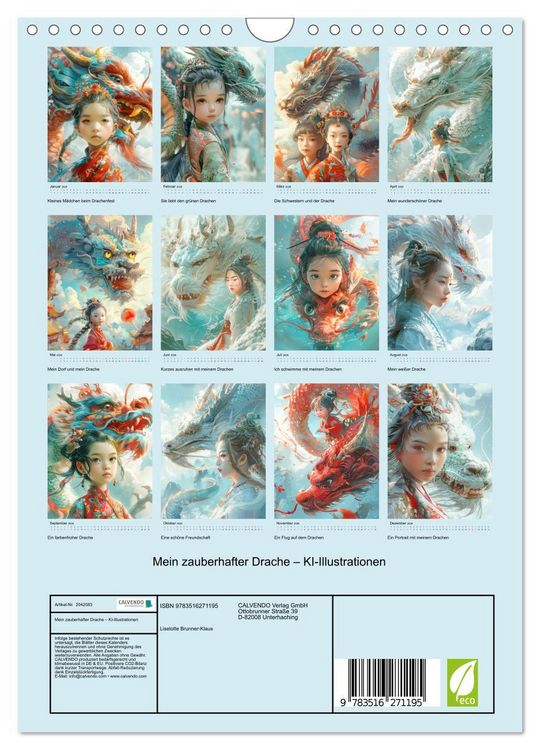 Produktbild: Mein zauberhafter Drache &ndash; KI-Illustrationen (Wandkalender 2026 DIN A4 hoch), CALVENDO Monatskalender