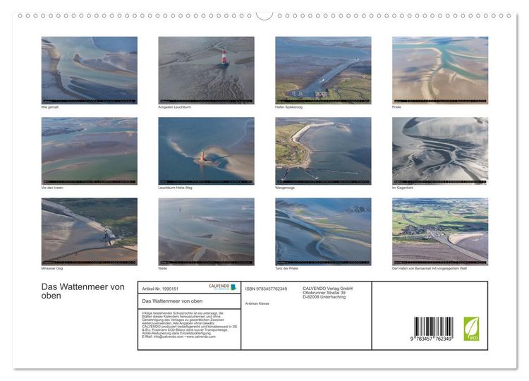 Produktbild: Das Wattenmeer von oben (hochwertiger Premium Wandkalender 2026 DIN A2 quer), Kunstdruck in Hochglanz