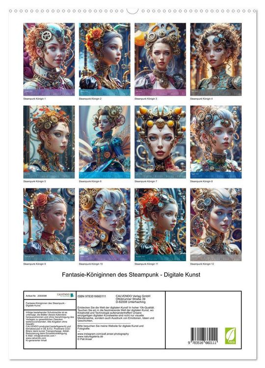 Produktbild: Fantasie-K&ouml;niginnen des Steampunk - Digitale Kunst (hochwertiger Premium Wandkalender 2026 DIN A2 hoch), Kunstdruck in Hochglanz