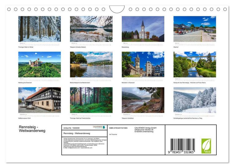 Produktbild: Rennsteig - Weitwanderweg (Wandkalender 2026 DIN A4 quer), CALVENDO Monatskalender