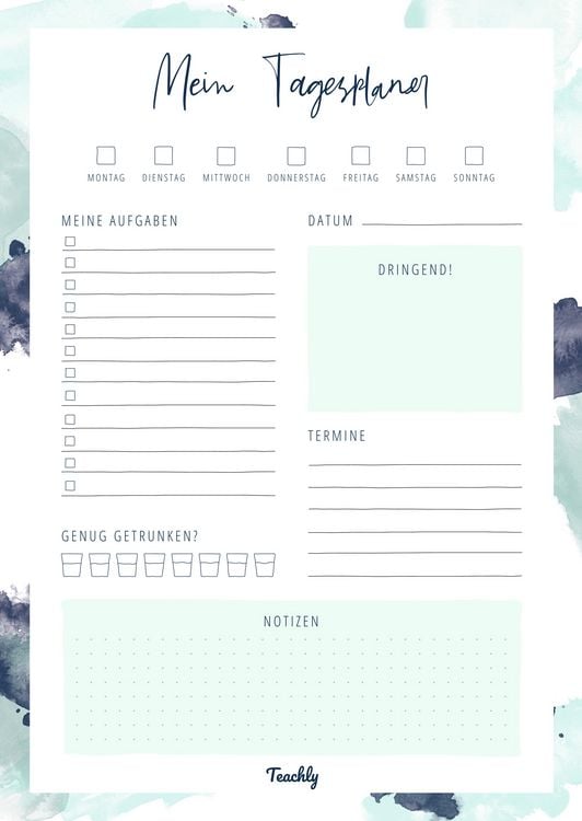 Produktbild: Teachly Tagesplaner A4, undatiert, 50 Blatt, Mint