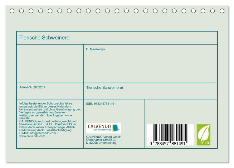 Produktbild: Tierische Schweinerei (Tischkalender 2026 DIN A5 quer), CALVENDO Monatskalender