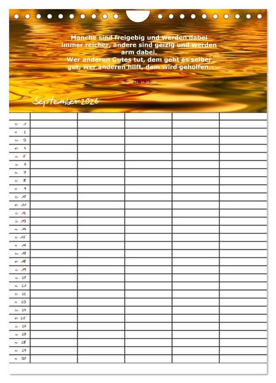 Produktbild: ein Planer mit biblischer Weisheit aus den Spr&uuml;chen Salomos (Wandkalender 2026 DIN A4 hoch), CALVENDO Monatskalender