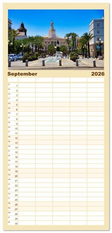 Produktbild: Familienplaner 2026 - C&aacute;diz Sp&uuml;re die frische Meeresbrise mit 5 Spalten (Wandkalender, 21 x 45 cm) CALVENDO