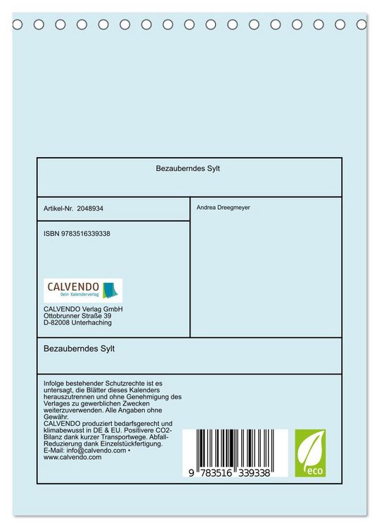 Produktbild: Bezauberndes Sylt (Tischkalender 2026 DIN A5 hoch), CALVENDO Monatskalender