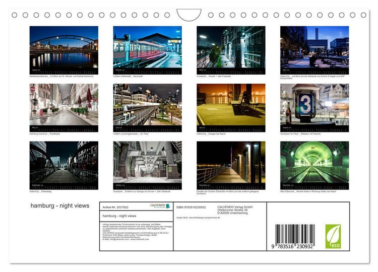 Produktbild: hamburg - night views (Wandkalender 2026 DIN A4 quer), CALVENDO Monatskalender