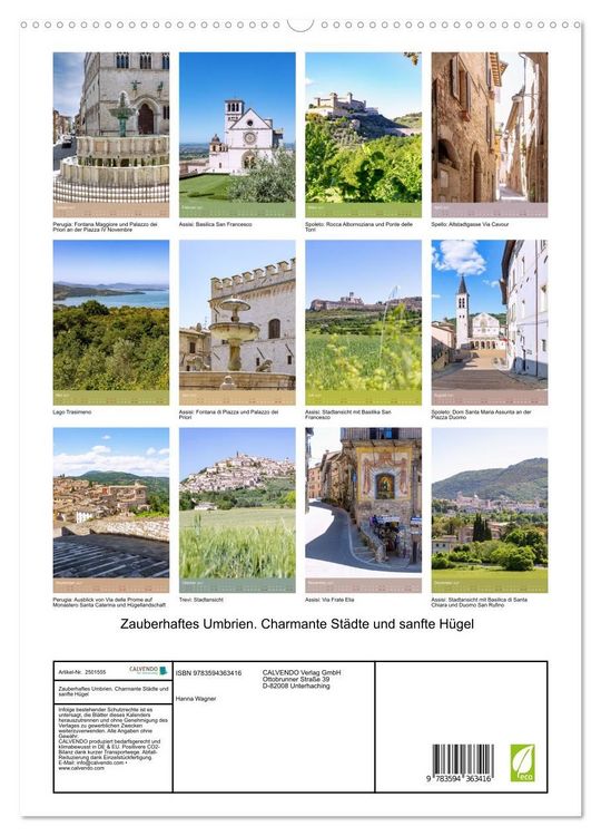 Produktbild: Zauberhaftes Umbrien. Charmante St&auml;dte und sanfte H&uuml;gel (hochwertiger Premium Wandkalender 2027 DIN A2 hoch), Kunstdruck in Hochglanz