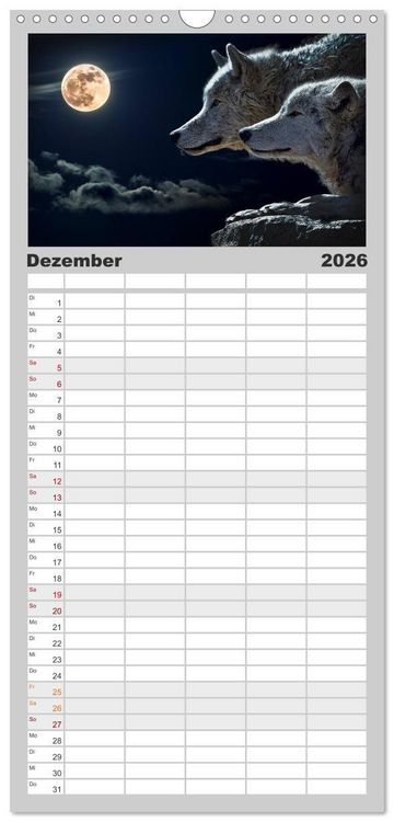 Produktbild: Familienplaner 2026 - W&ouml;lfe. Graue Eminenzen mit 5 Spalten (Wandkalender, 21 x 45 cm) CALVENDO