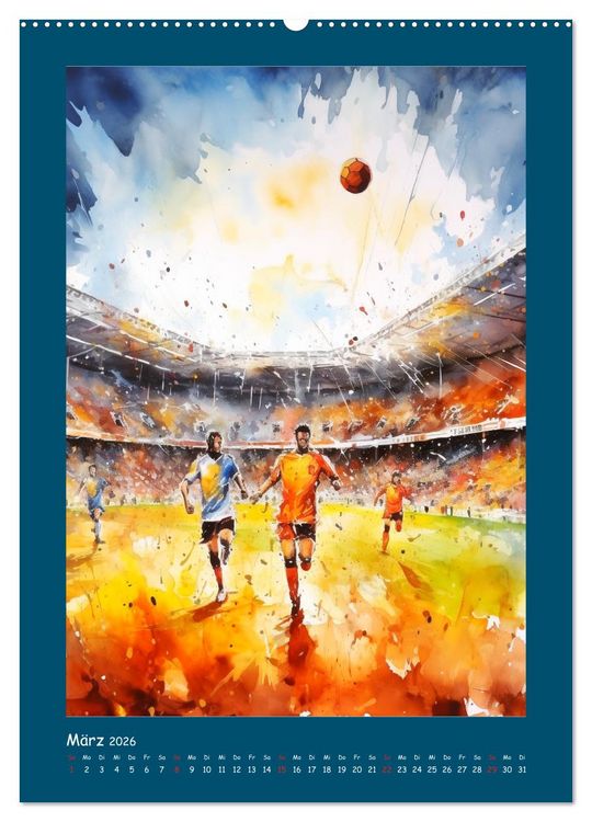 Produktbild: Leidenschaft Fussball. Stadionstimmung im Aquarellstil (Wandkalender 2026 DIN A2 hoch), CALVENDO Monatskalender