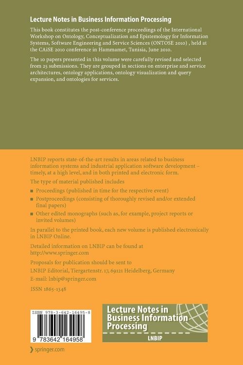 Produktbild: Ontology, Conceptualization and Epistemology for Information Systems, Software Engineering and Service Science