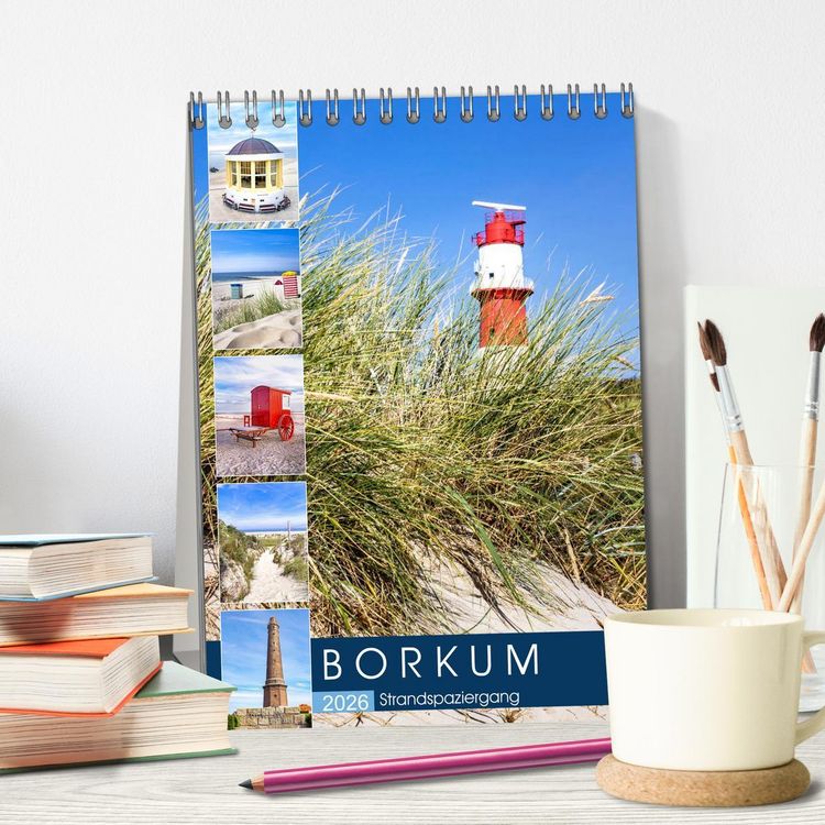 Produktbild: Borkum Strandspaziergang (Tischkalender 2026 DIN A5 hoch), CALVENDO Monatskalender
