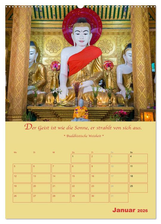 Produktbild: BUDDHA IN GOLD - Mit buddhistischen Spr&uuml;chen (hochwertiger Premium Wandkalender 2026 DIN A2 hoch), Kunstdruck in Hochglanz