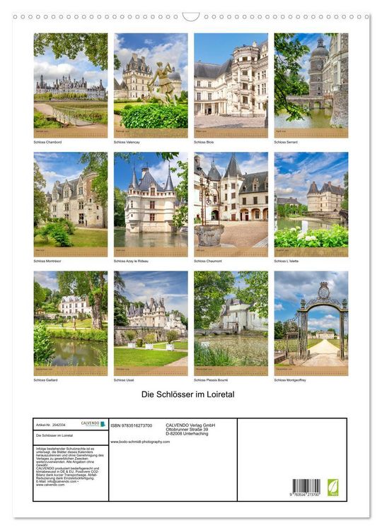 Produktbild: Die Schl&ouml;sser im Loiretal (Wandkalender 2026 DIN A2 hoch), CALVENDO Monatskalender