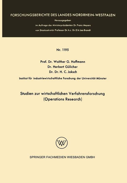 Produktbild: Studien zur wirtschaftlichen Verfahrensforschung (Operations Research)