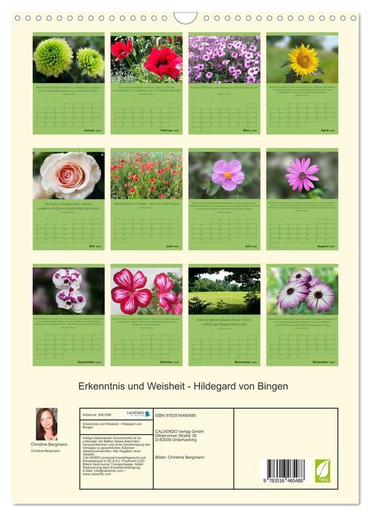 Produktbild: Erkenntnis und Weisheit - Hildegard von Bingen (Wandkalender 2026 DIN A3 hoch), CALVENDO Monatskalender